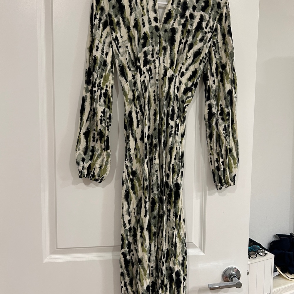 Mango Black and Green Long Sleeve Dress